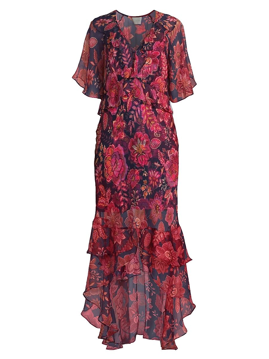 Women's Luxee Floral Silk Maxi Dress - Petria - Size Small