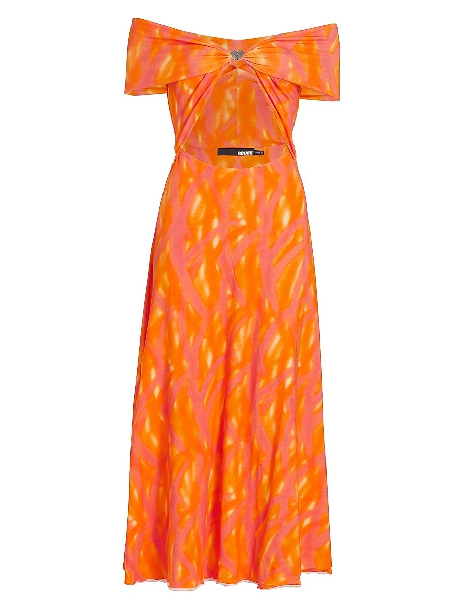 Women's Printed Off-The-Shoulder Midi-Dress - Carrot Comb - Size 12