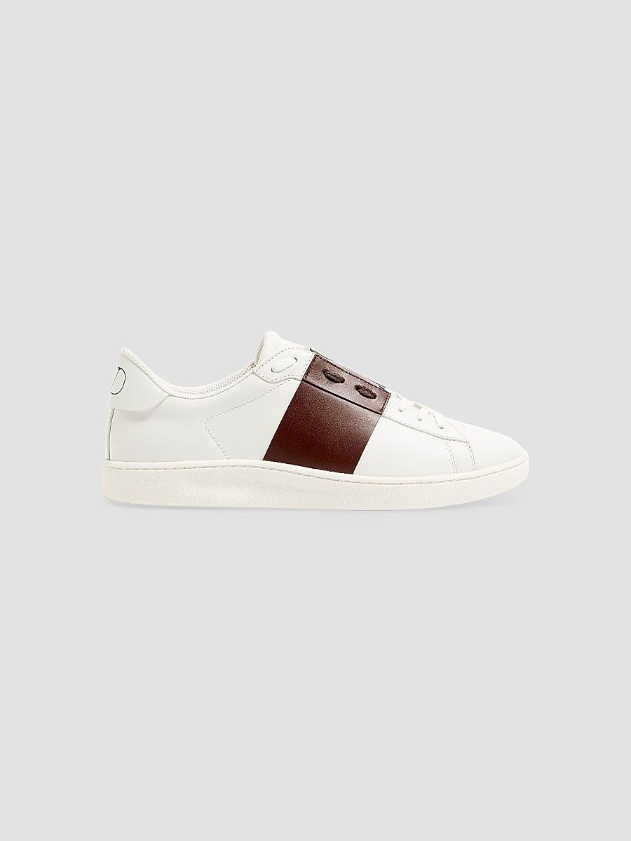 Valentino Men's Open Royco Sneakers in Nappa Calfskin - White Brown - Size 7.5