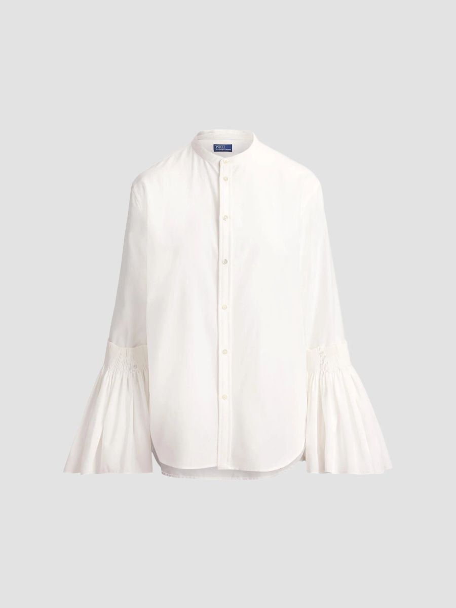 Polo Ralph Lauren Women's Pleated Bell-Sleeve Cotton-Silk Shirt - White - Size 8