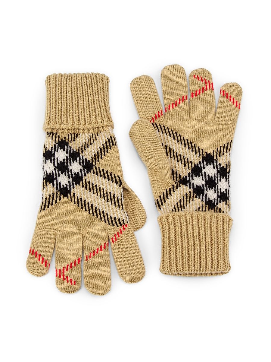 Women's Heritage Check Cashmere-Blend Gloves - Sand - Size Medium