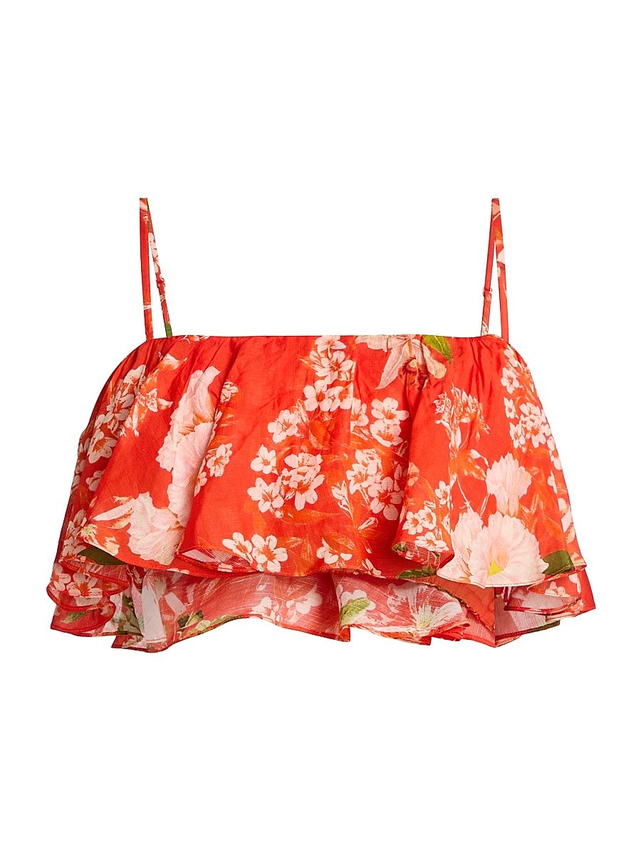 Women's Floral Ruffle Bustier Top - Orange - Size XL