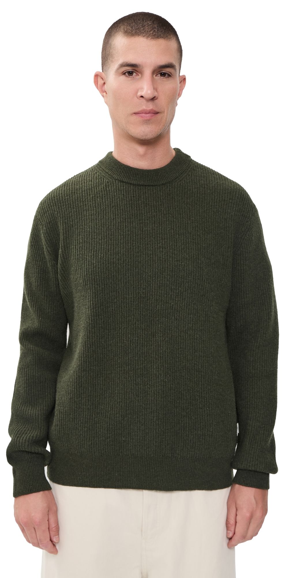 Les Deux Wool Rib Roundneck Knit Sweater Rosin Green XXL