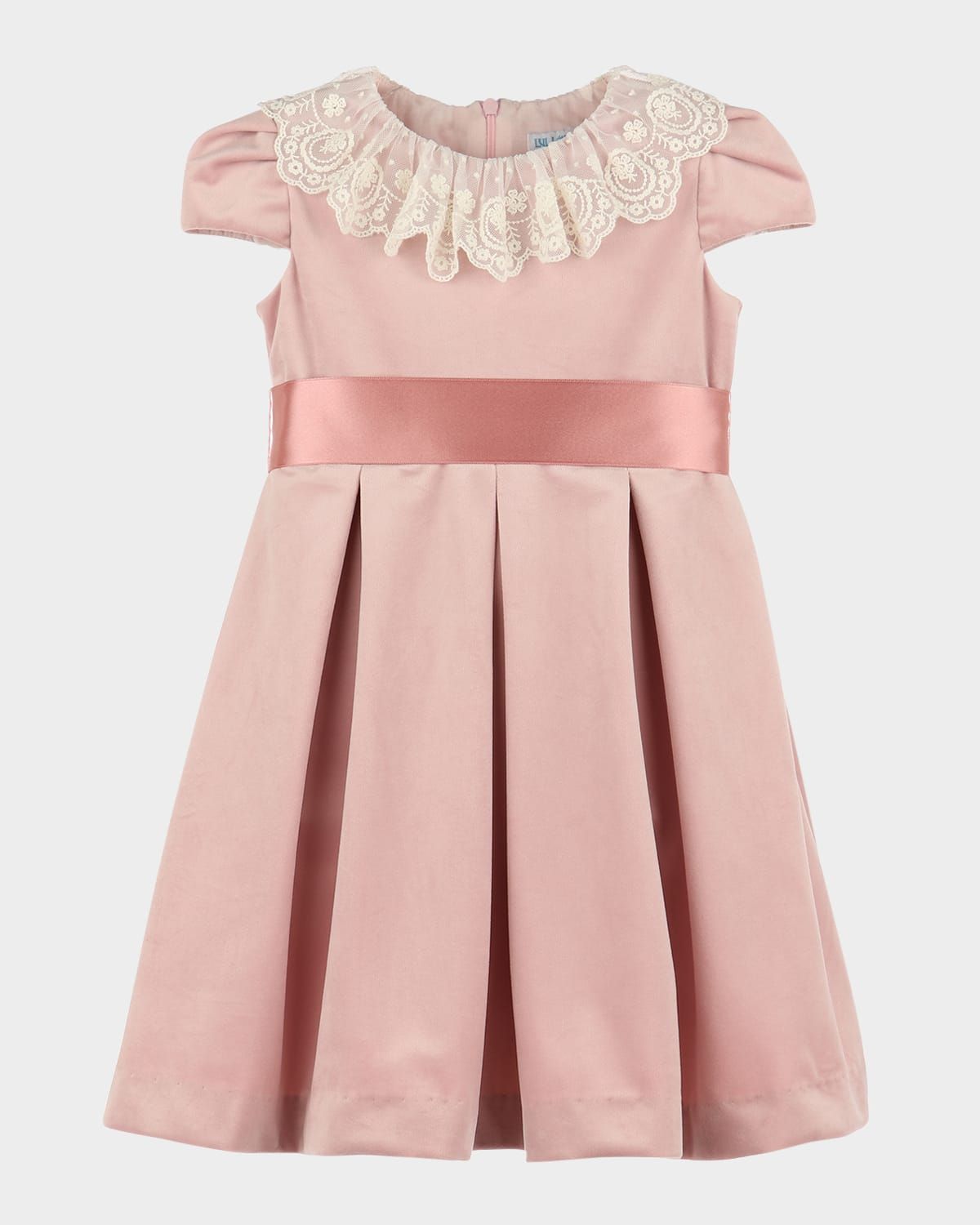 Girl & apos;s Pleated Velvet Lace-Collar Dress, Size 4T-6