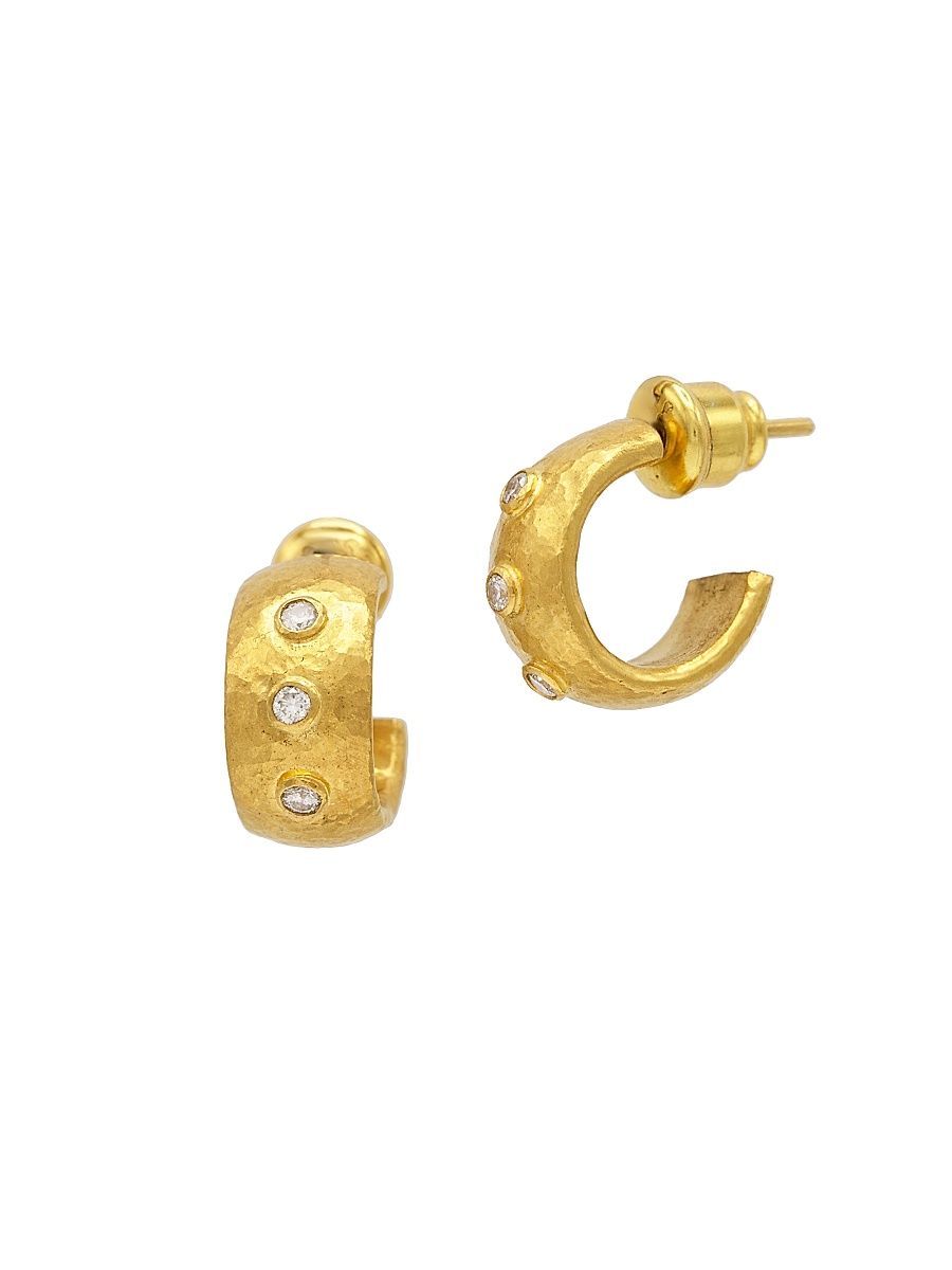 Women's Droplet 22K & 24K Yellow Gold & 0.18 TCW Diamond Wide Hoop Earrings - Yellow Gold