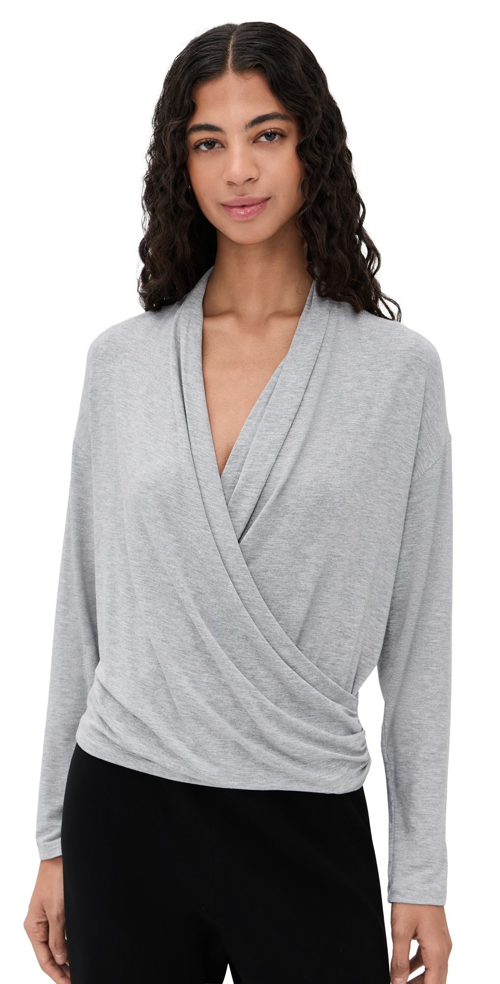Vince Relaxed Long Sleeve Fixed Wrap Top H Pale Grey L
