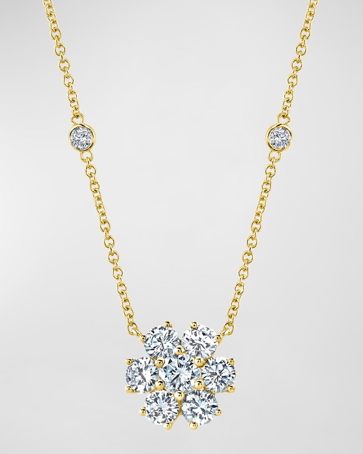 18K Gold Round Diamond Flower Pendant Necklace, 16"L, 0.60tcw
