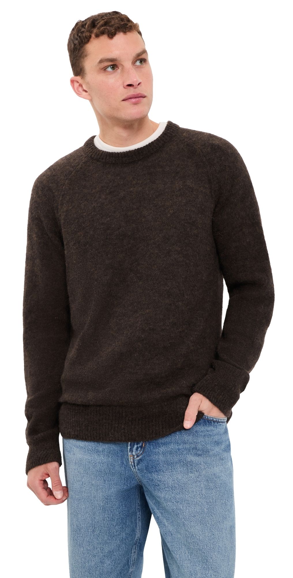 Universal Works Lyon Alpaca Knit Crew Sweater Brown L