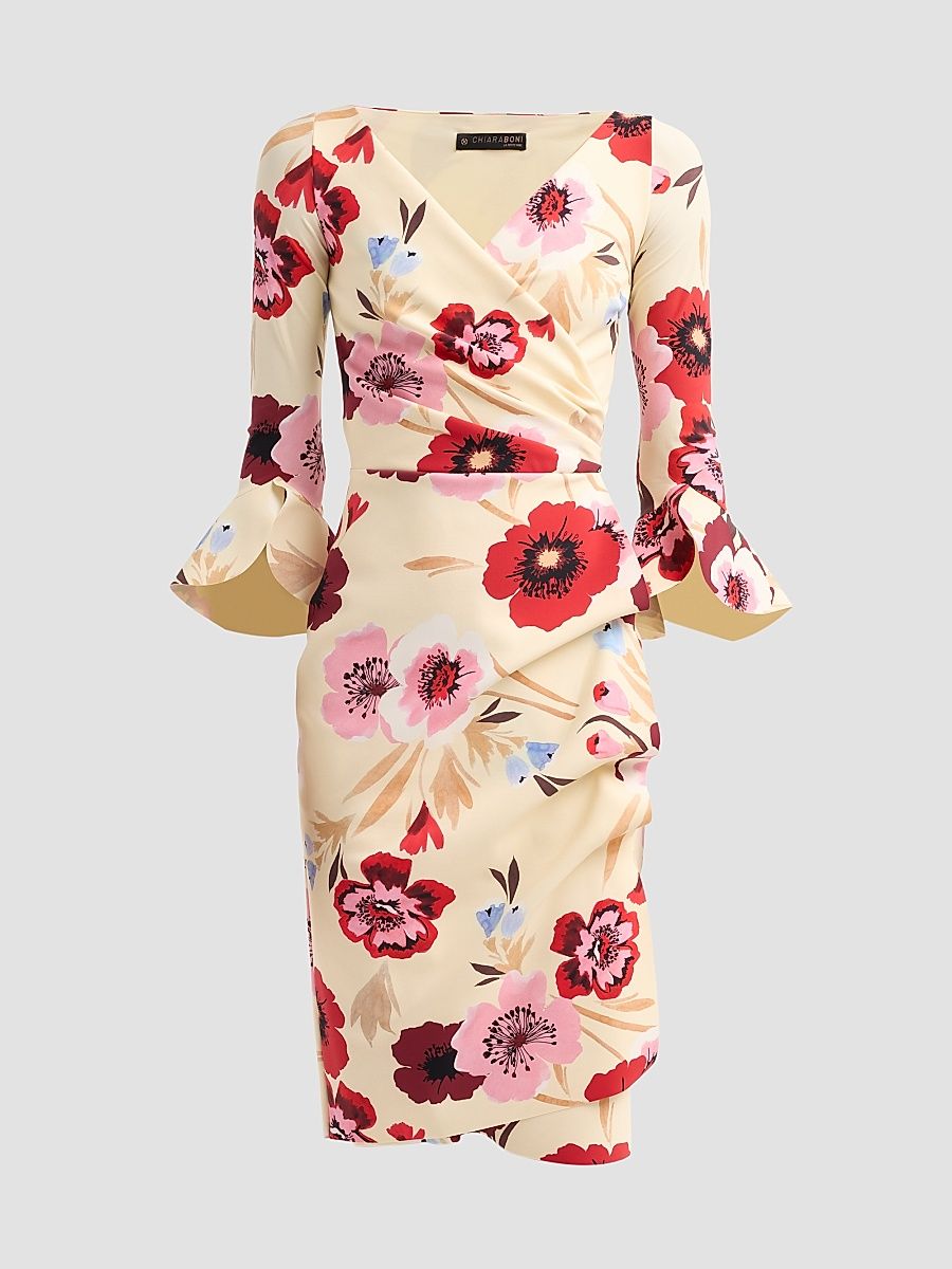 Women's Triana Floral Draped Midi Dress - Ivory - Size 8