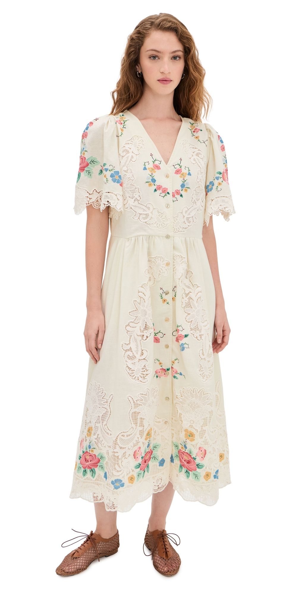 Sea Astrid Embroidery Short Sleeve Midi Dress Multi XS