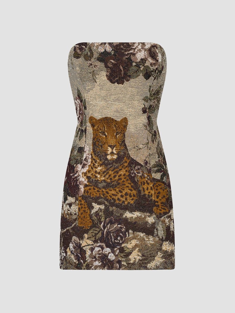 L'AGENCE Women's Renee Strapless Tapestry Mini Dress - Multi Leopard Tapestry - Size 14