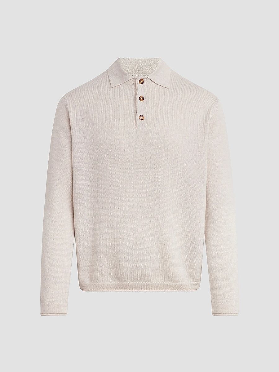 Men's Merino Wool Polo Sweater - Ancient Scroll - Size Large