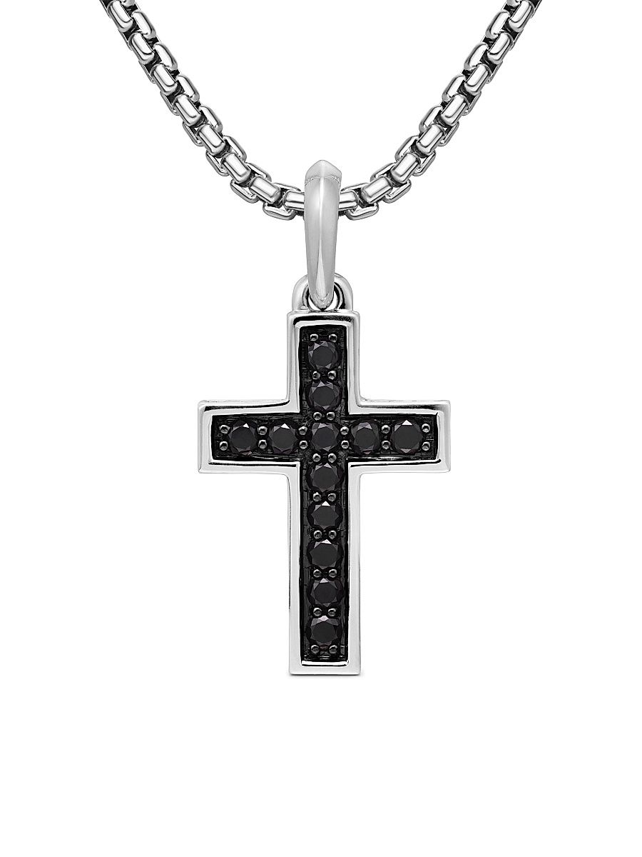 Men's Streamline Cross Pendant in Sterling Silver - Black Diamond