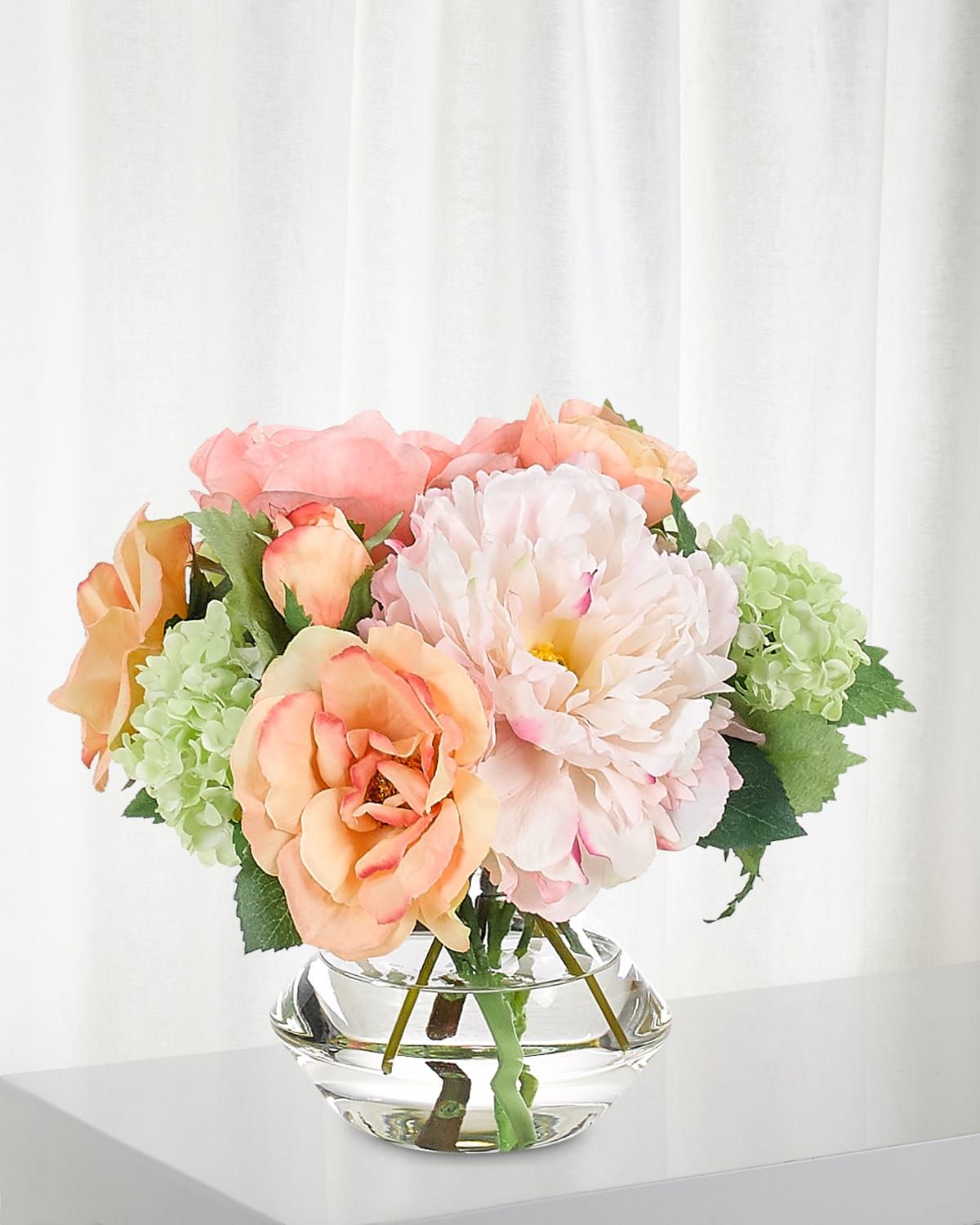 Ranunculus Peony Faux-Floral Arrangement in Glass Vase, 9wx9dx8h
