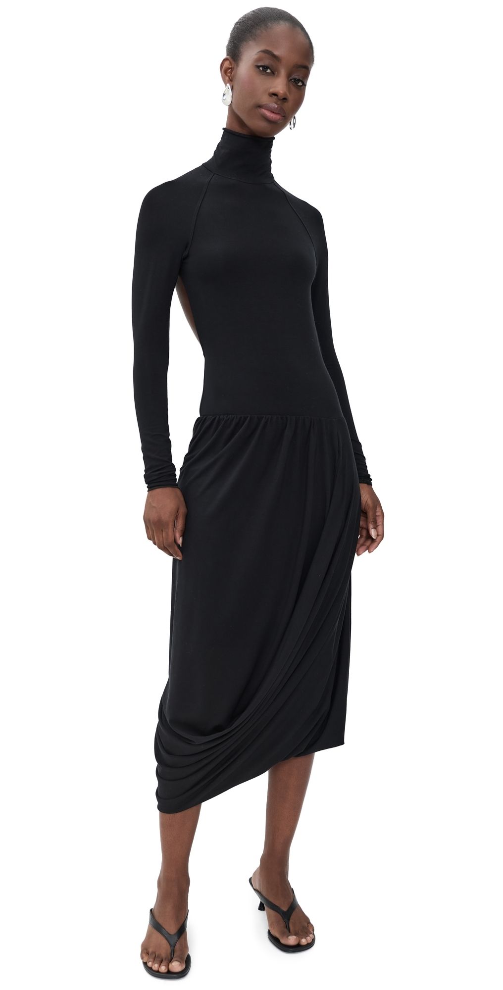 The Line by K Jan Open Back Draped Dress Black XS