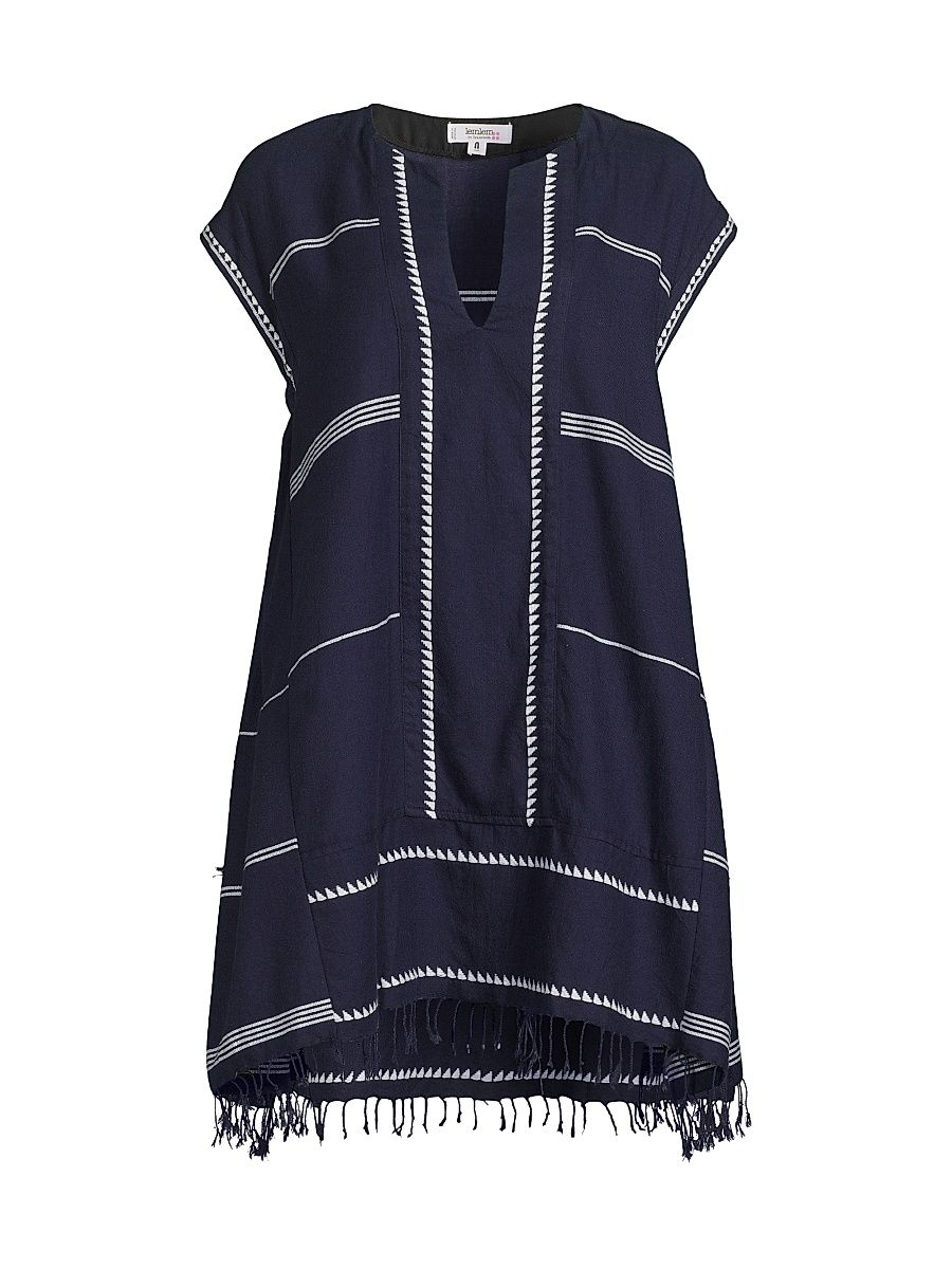 Women's Elina Cotton V-Neck Caftan - Navy - Size Large