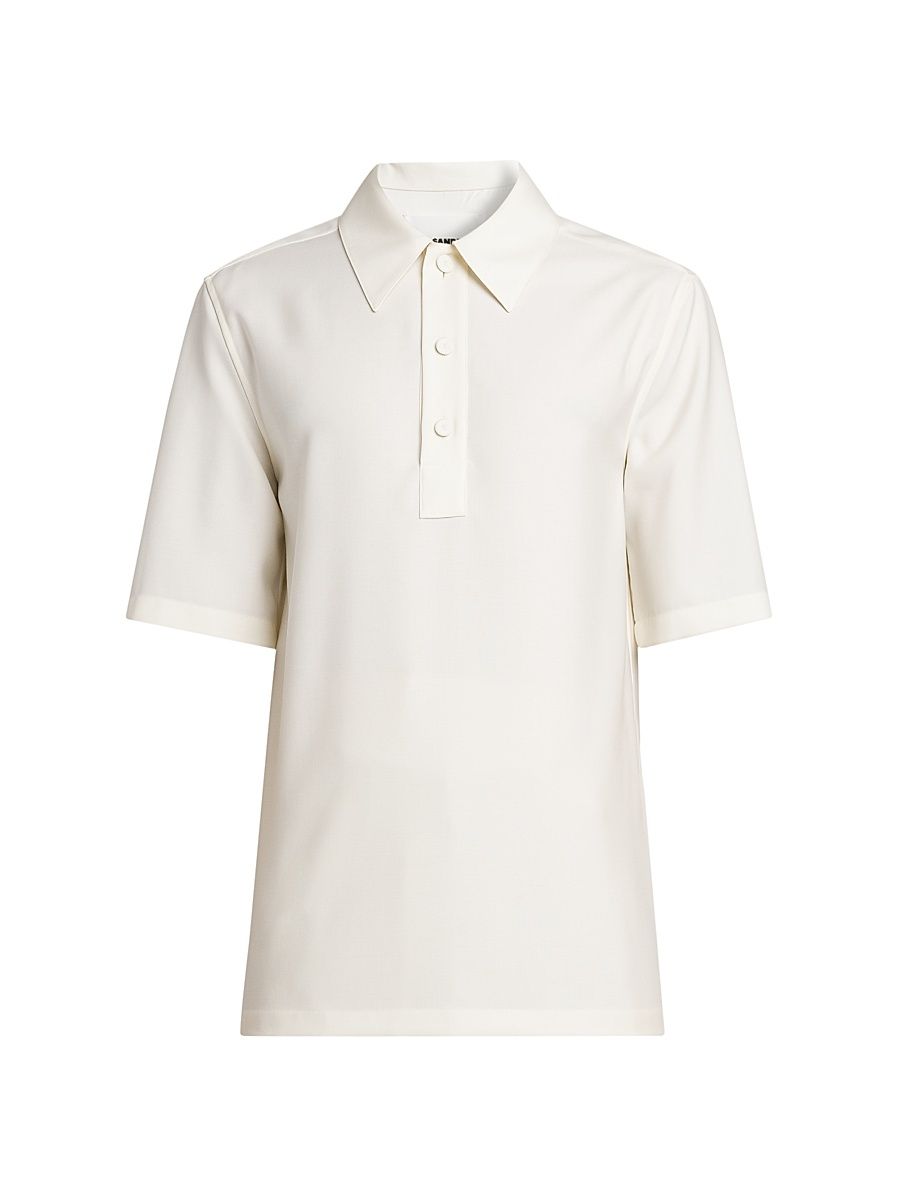 Men's Virgin Wool Short-Sleeve Polo Shirt - Chalk - Size 38