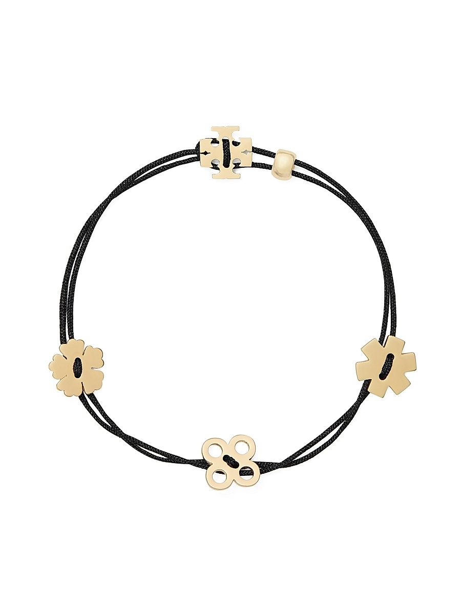 Women's Forget Me Not 18K-Gold-Plated & Nylon Cord Bracelet - Black Tory Gold