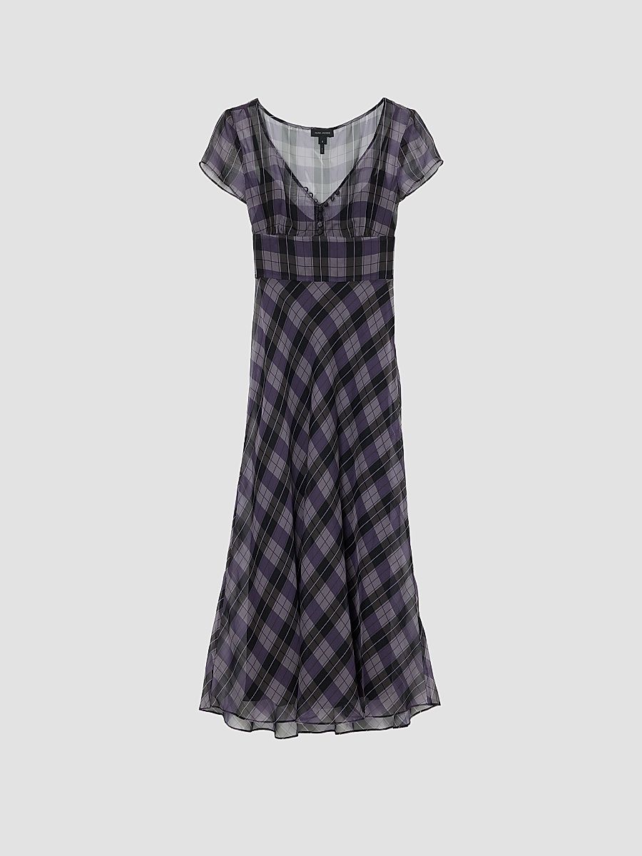 Women's Plaid Chiffon Midi Dress - Purple Multi - Size 10