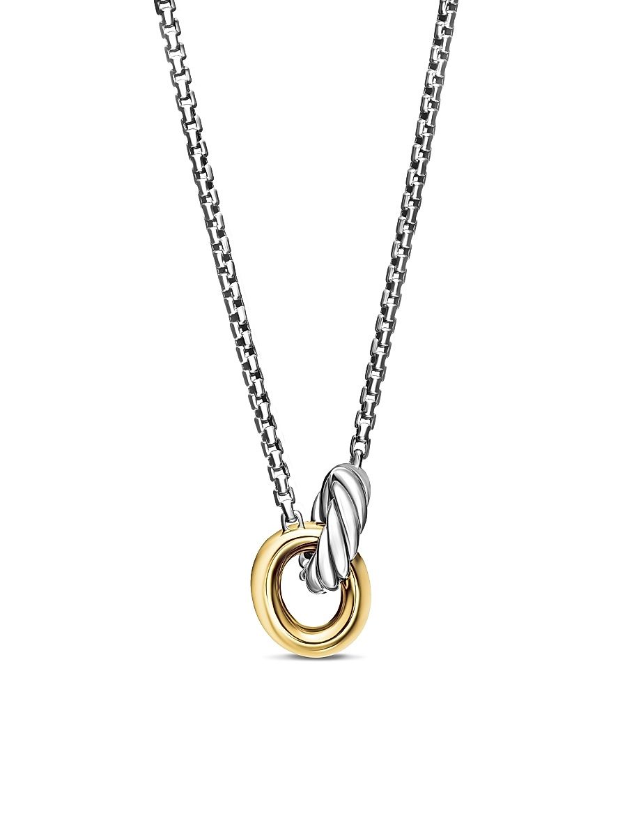 Women's Petite Cable Linked Necklace in Sterling Silver with 14K Yellow Gold, 15MM - Silver - Size 17