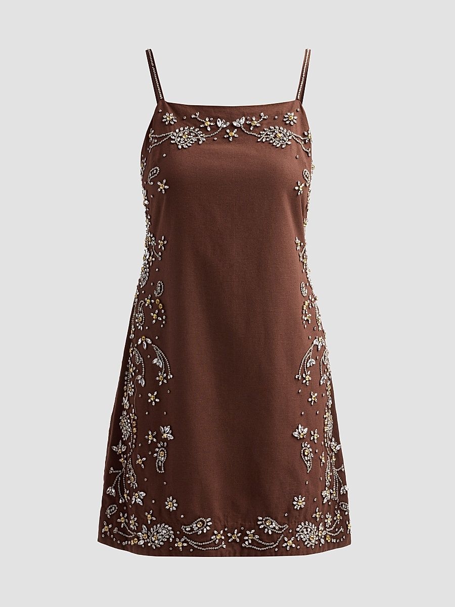 Women's Willow Beaded Shift Mini Dress - Falcon Brown - Size 16