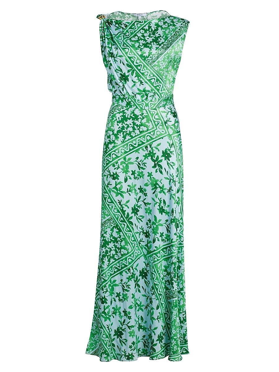 Women's Maritza Watercolor Tile Print Asymmetric Maxi Dress - Kelly Green Multi - Size 6