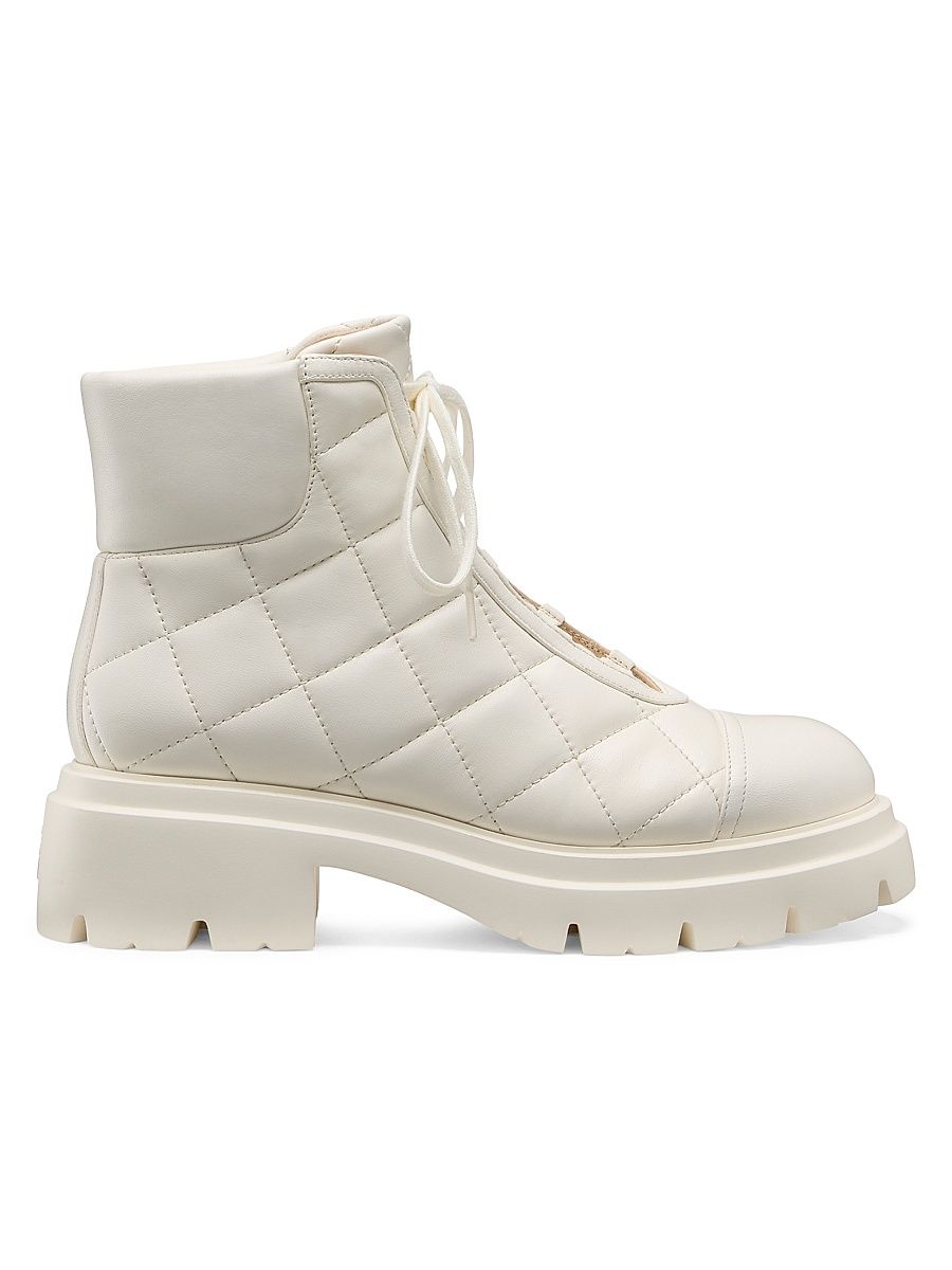 Women's Quilted Leather Hiking Boots - Cream - Size 8.5