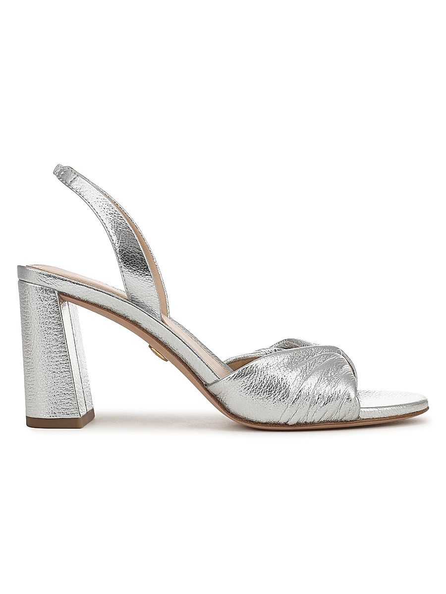 Women's Tullia 75MM Leather Block-HeelSlingback Sandals - Silver - Size 11