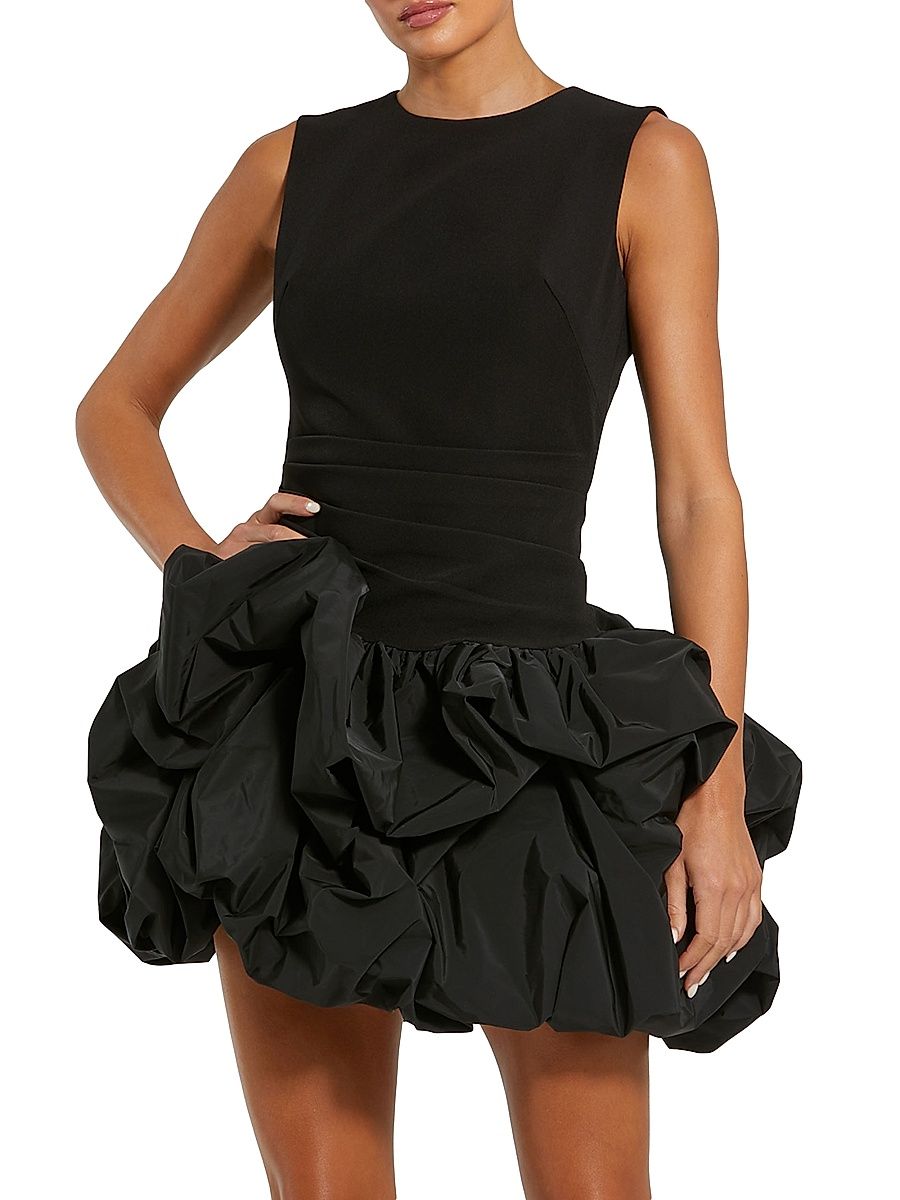 Women's Gathered Taffeta Cocktail Minidress - Black - Size 10