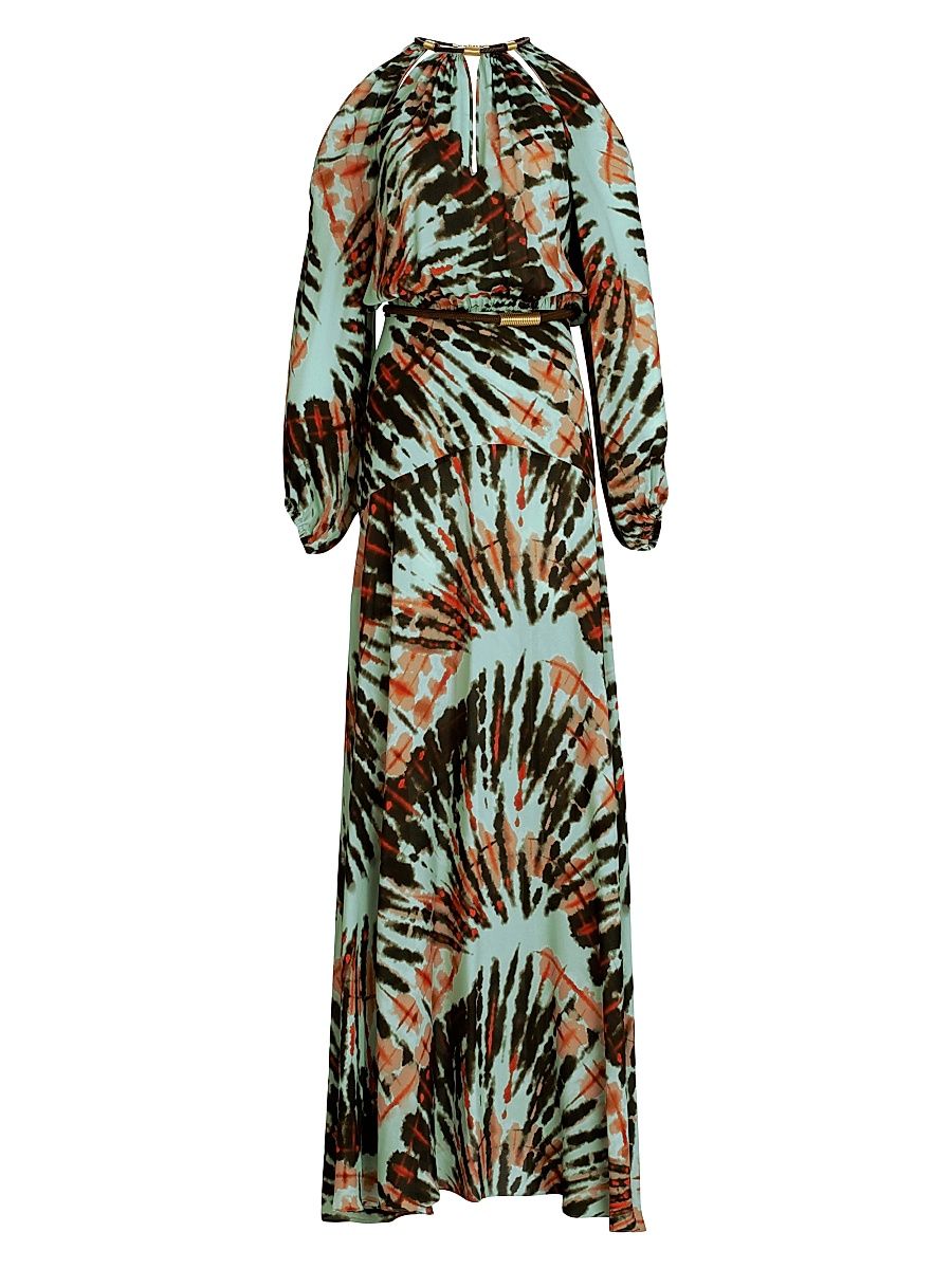 Women's Carla Printed Cold-Shoulder Gown - Mint Tie Dye - Size Large