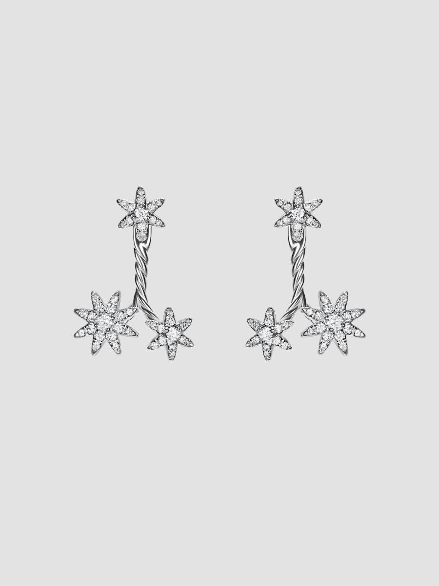 David Yurman Women's Petite Starburst Cluster Drop Earrings in Sterling Silver with Diamonds, 18.8MM - Silver