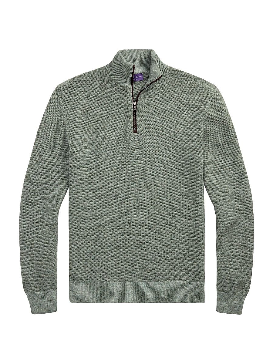 Men's Birdseye Cashmere Quarter-Zip Sweater - Sea Spray - Size XL