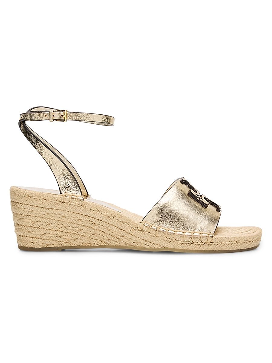 Women's Ines 50MM Logo Metallic Leather Wedge Espadrilles - Gold - Size 9.5