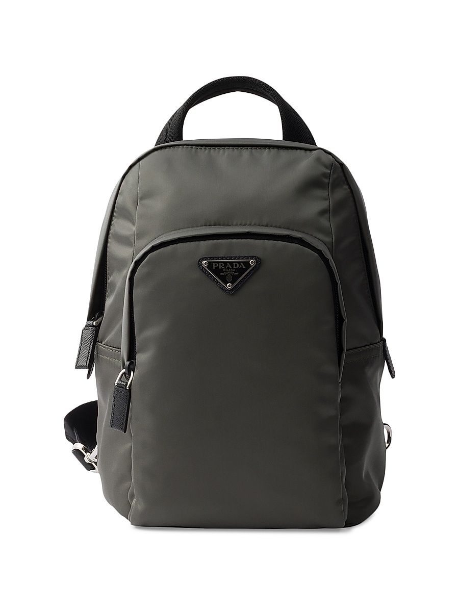 Men's Re-Nylon and Saffiano Leather Backpack - Black