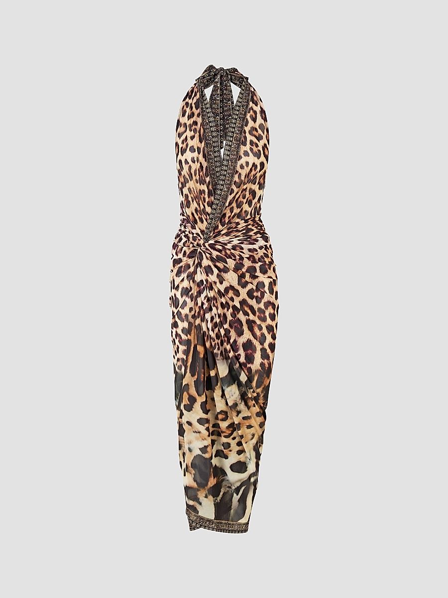 Women's Leotigra Printed Side Twist Jersey Maxi Dress - Leotigra Land - Size Medium