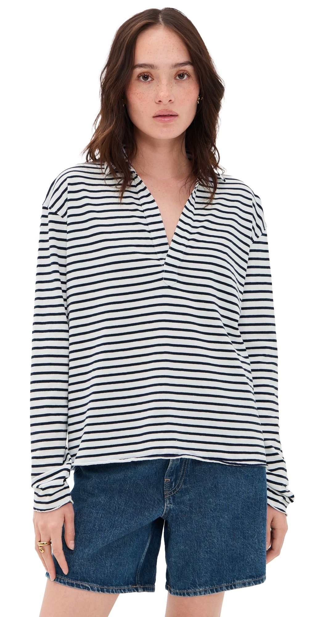 Frank & Eileen Patrick Popover Henley White Navy Stripe XS