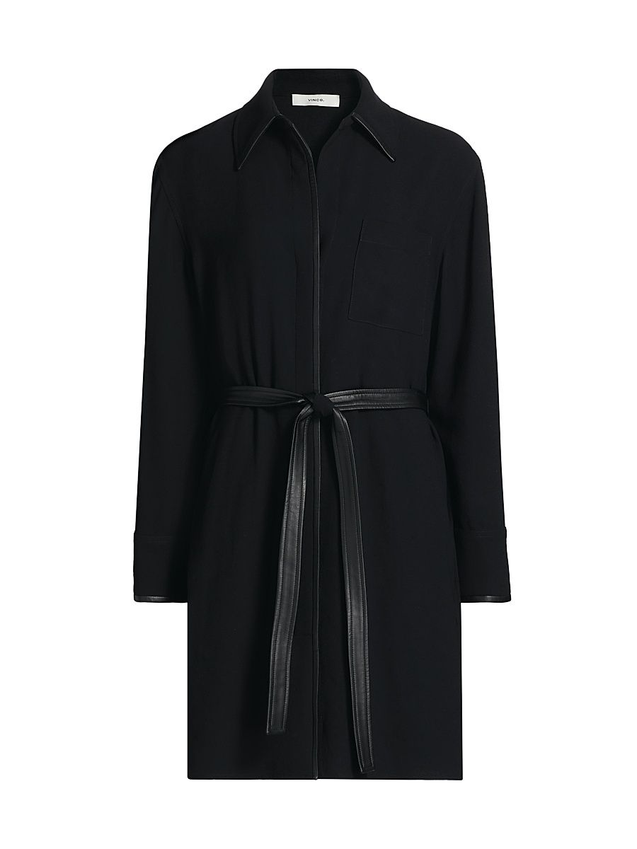 Women's Tie-Waist Long-Sleeve Shirtdress - Black - Size XS