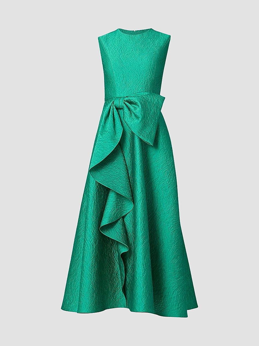 Shoshanna Women's Laura Bow-Appliqué Ruffled Jacquard Gown - Emerald - Size 2