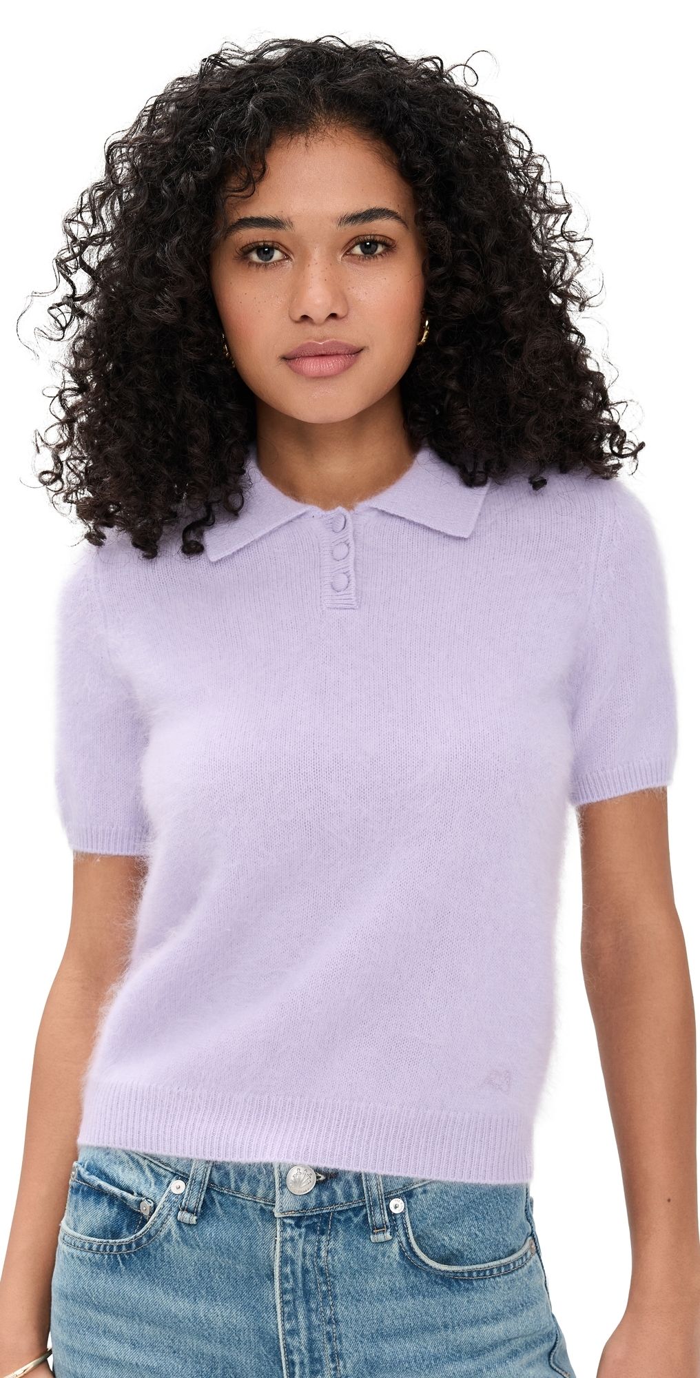 rag & bone Jada Brushed Cashmere Short Sleeve Polo Lavender XXS