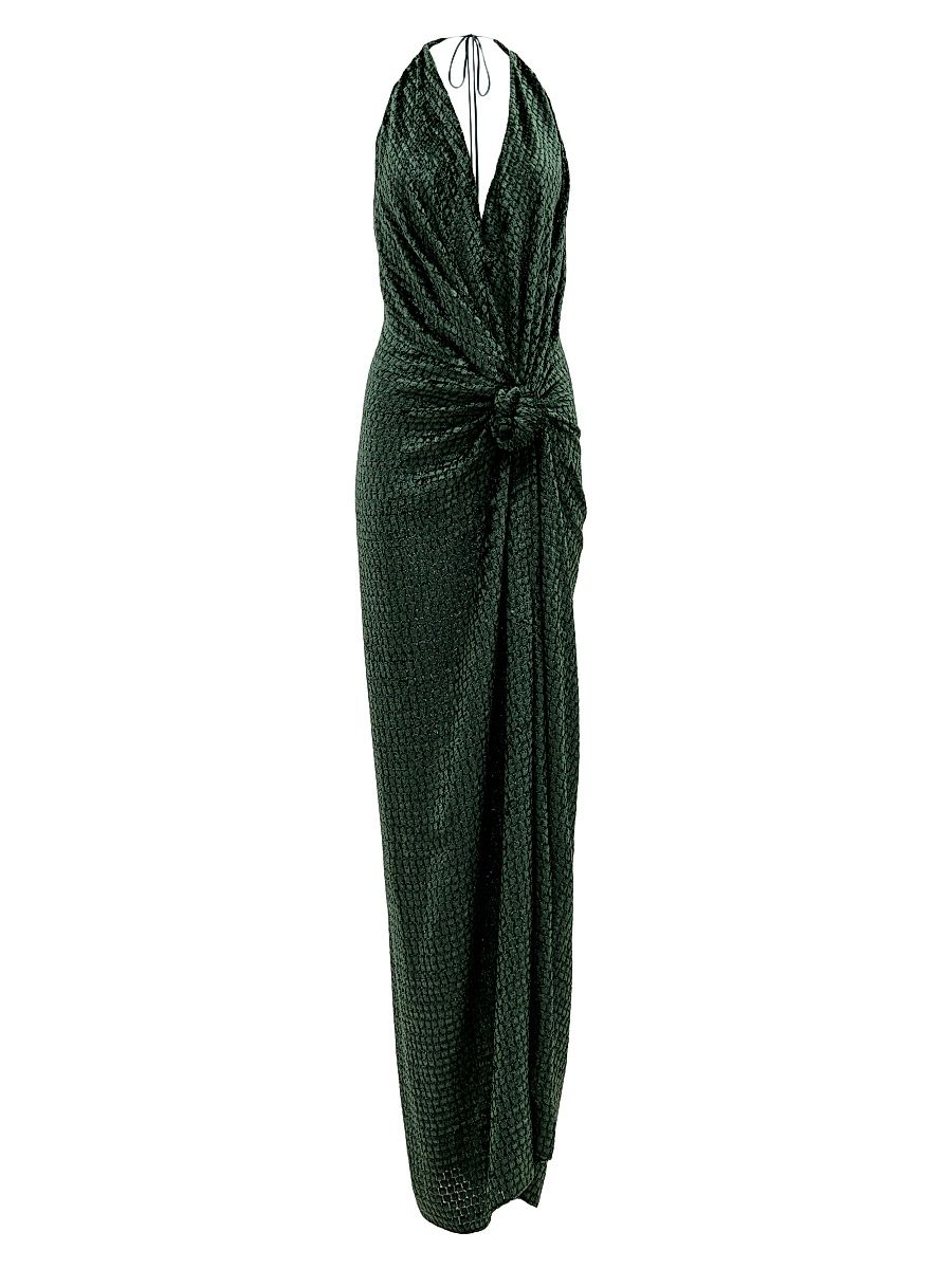Women's Torgiano Textured Knotted Halter Gown - Hunter Green - Size Large