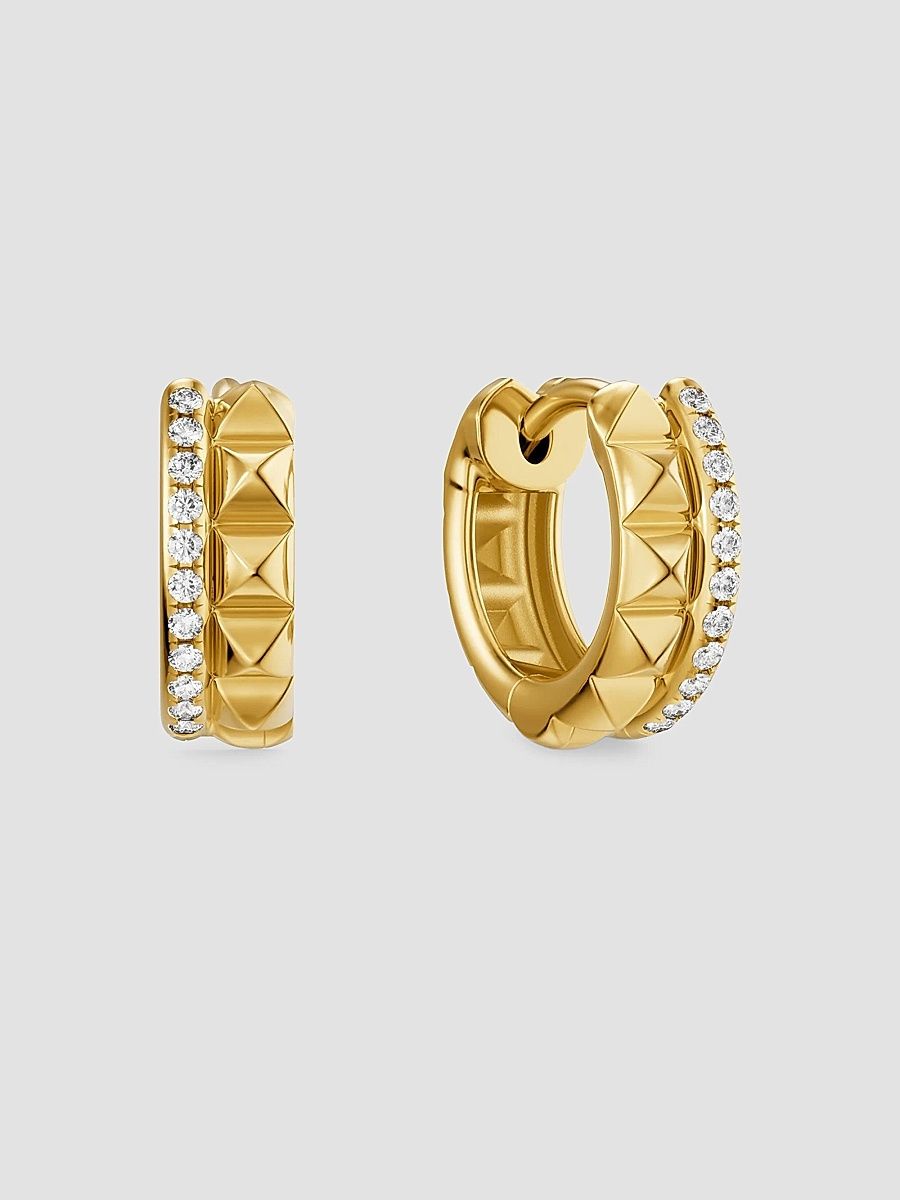 Women's Petite Pave Two Row Hoop Earrings in 18K Yellow Gold with Diamonds, 11.2MM - Gold
