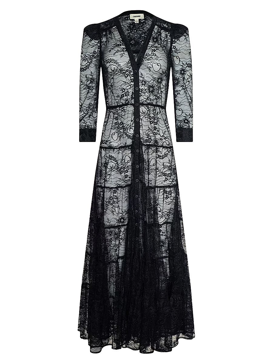 Women's Seraphina Sheer Lace Maxi Dress - Black - Size Large