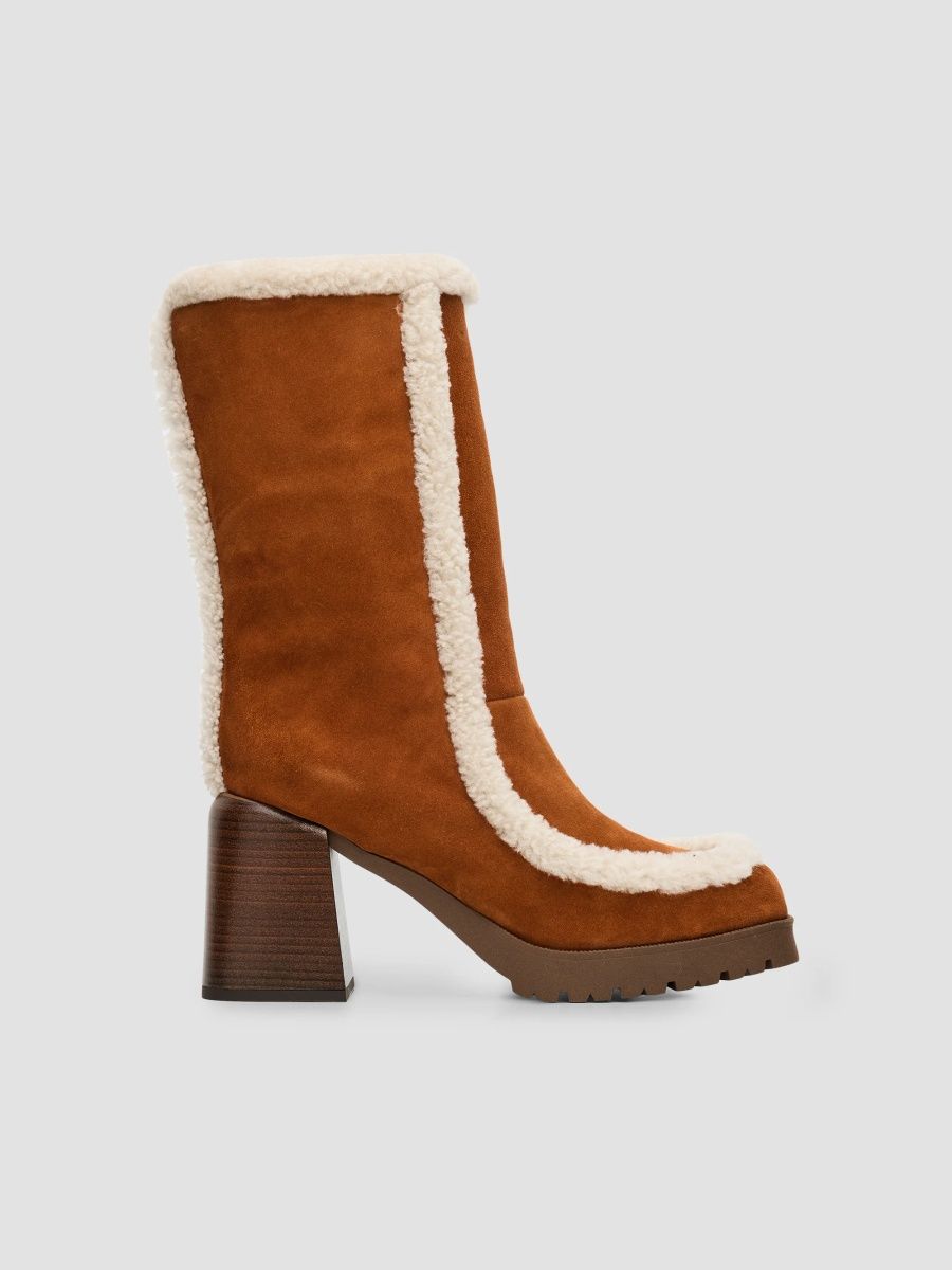 Pollini Women's Suede & Shearling Ankle Boots - Cognac Stone - Size 6