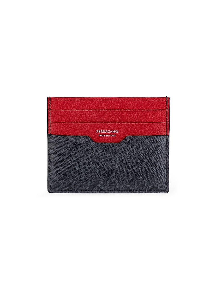 Men's Monogrammed Colorblocked Leather Card Case - Nero Flame Red