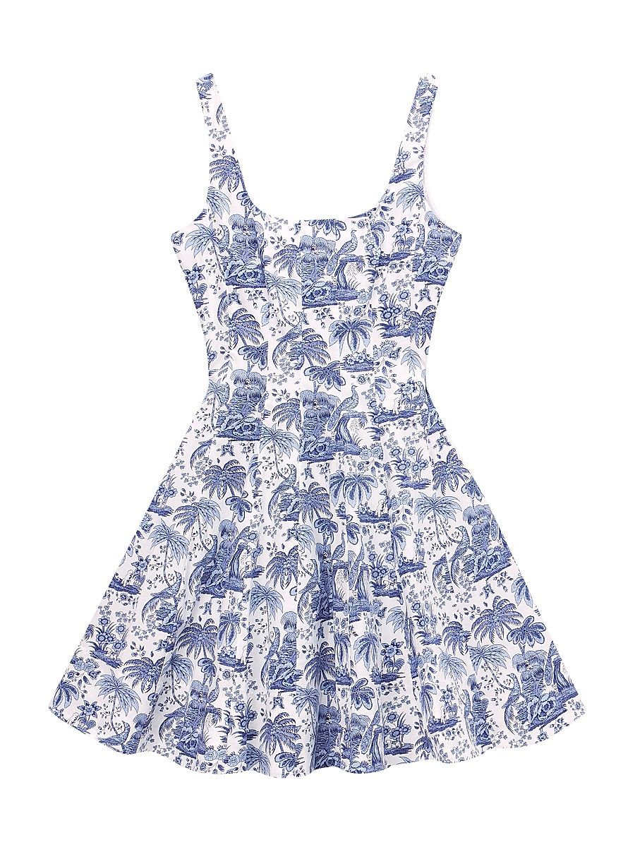 Women's Wells Toile Cotton Poplin Minidress - Blue Toile - Size 16