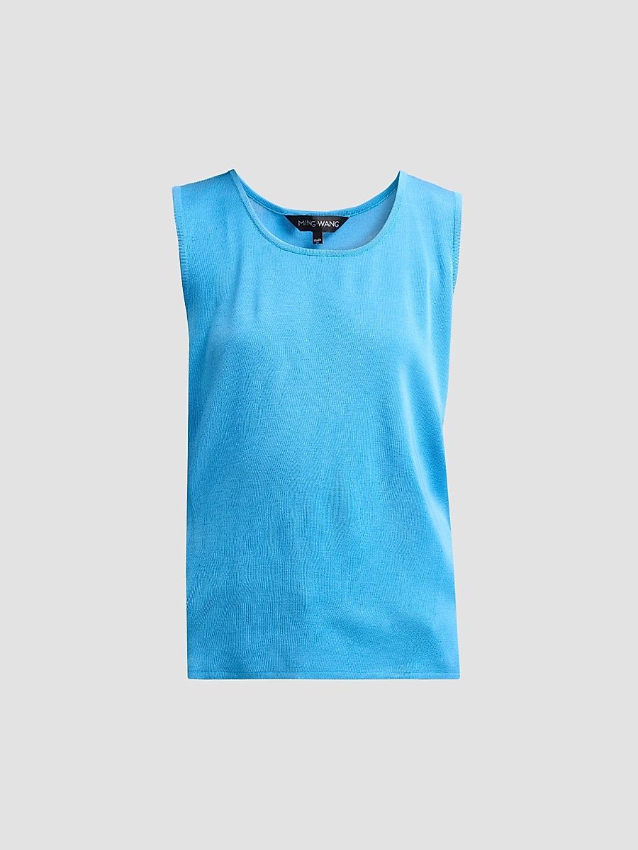 Ming Wang Women's Rib-Knit Scoopneck Tank - Tranquil Blue - Size XL