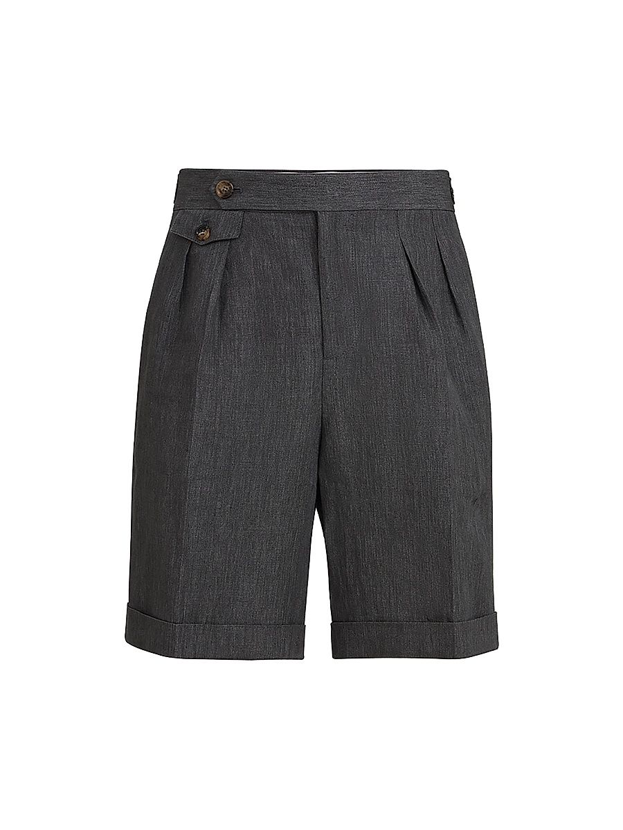 Men's Lightweight Délavé Linen Bermuda Shorts with Double Pleats - Anthracite - Size 44
