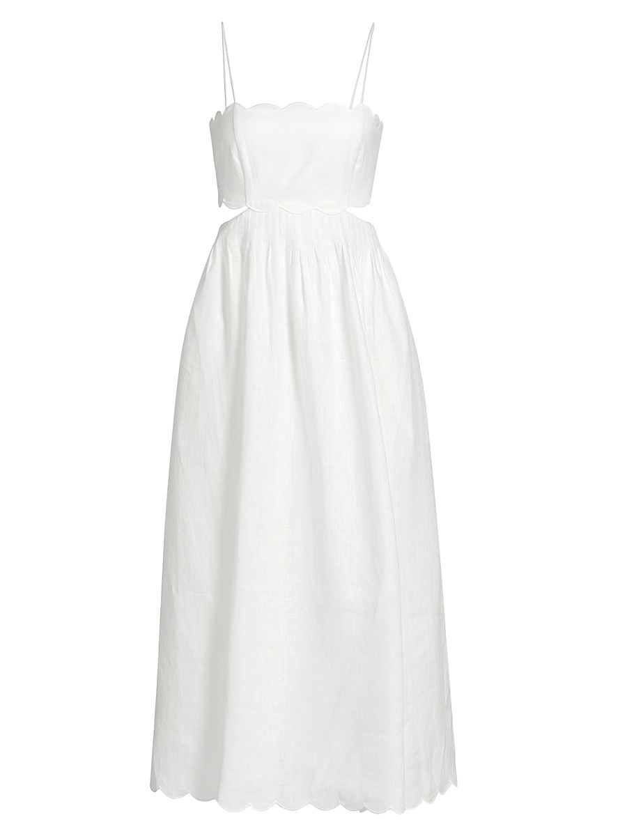 Women's Rhiannon Scallop Linen Voile Midi-Dress - Ivory - Size 8