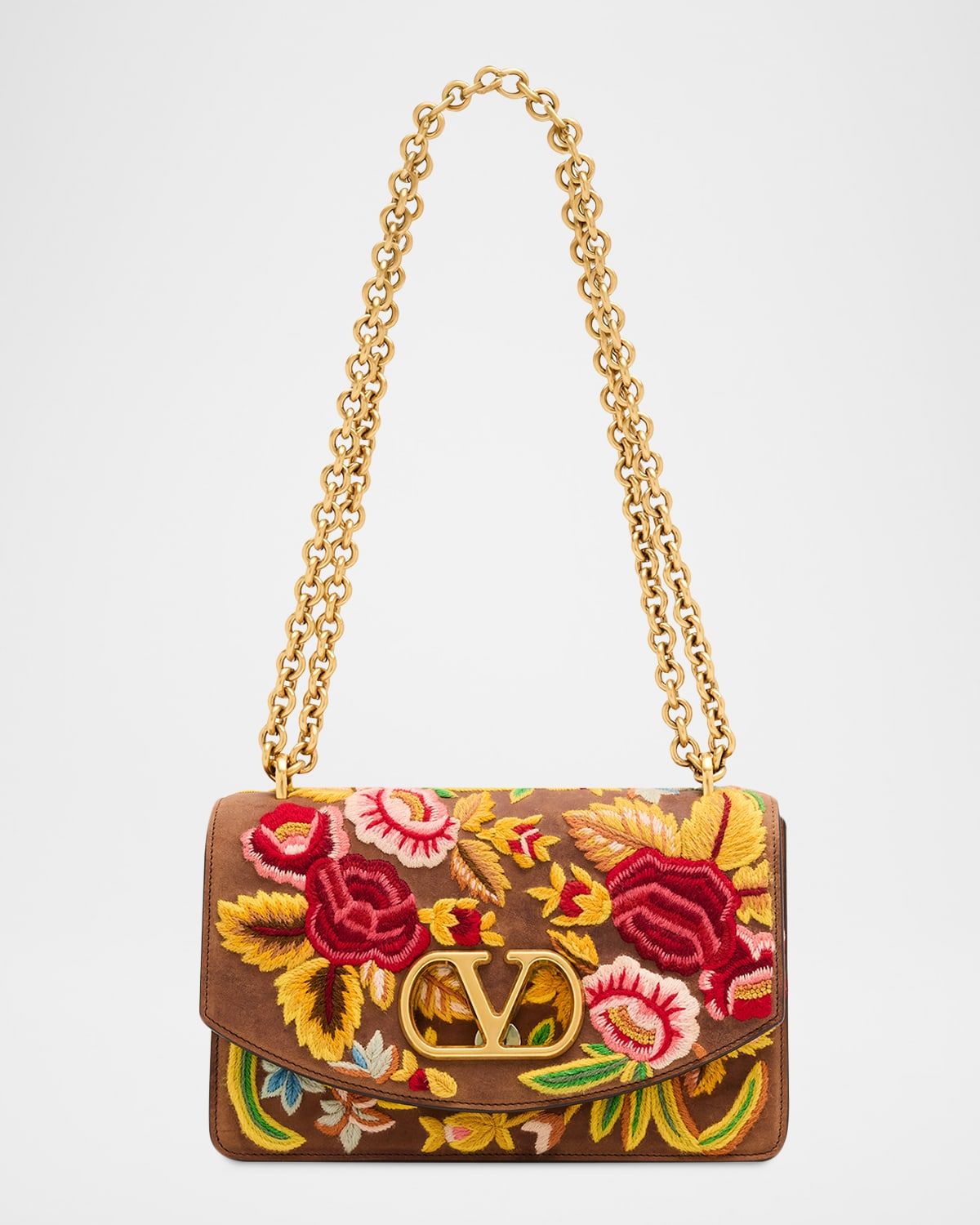 Vain Medium Floral-Embroidered Suede Shoulder Bag