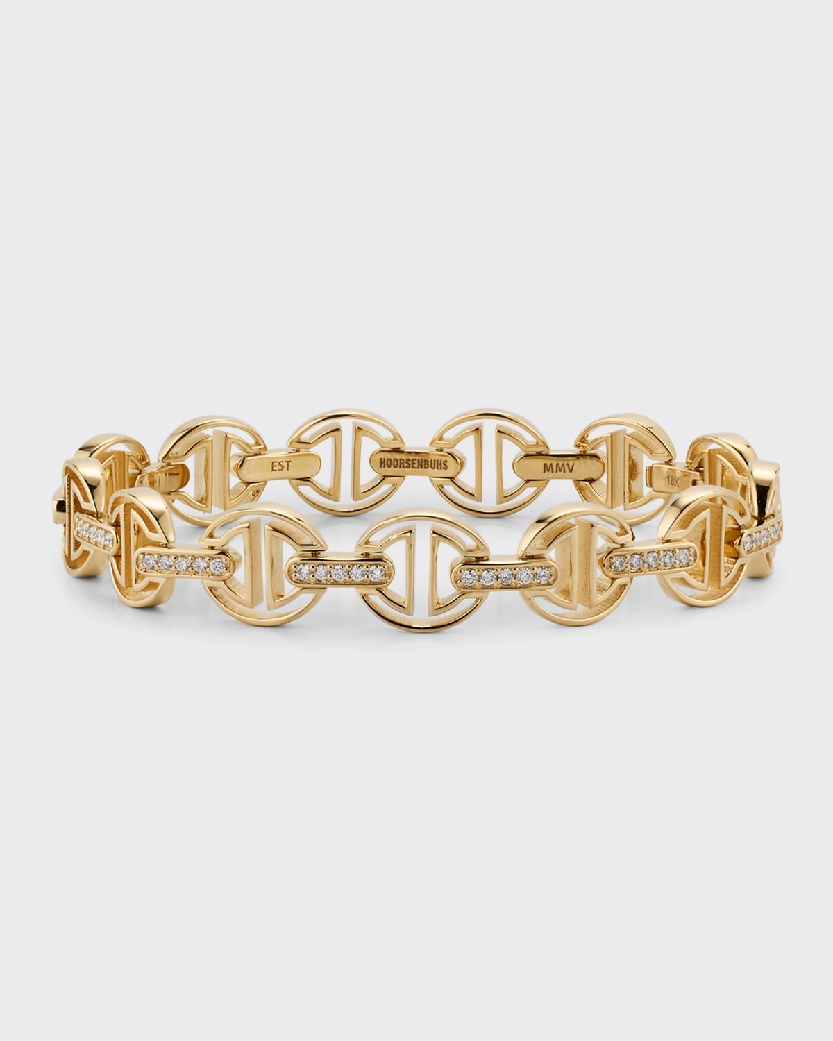 18K Yellow Gold Small Link MMV Bracelet with Diamonds